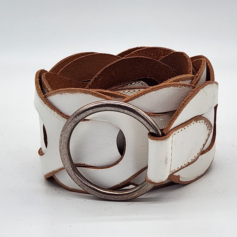 Linea Pelle White Leather Belt with Silver Buckle